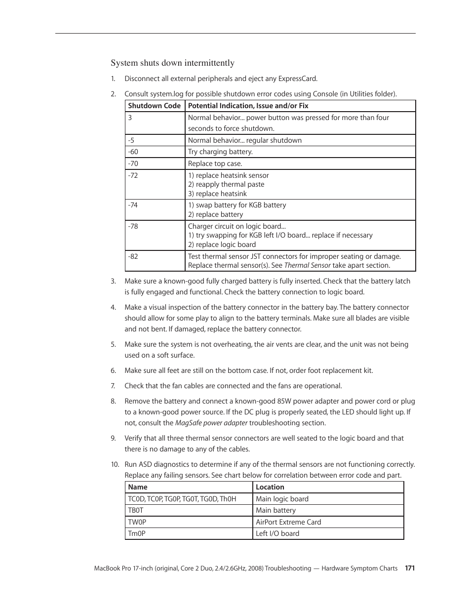 Apple MacBook Pro 17-inch (original, Core 2 Duo, 2.4GHz, Late 2007 CTO, Early 2008, and Late 2008) User Manual | Page 171 / 204