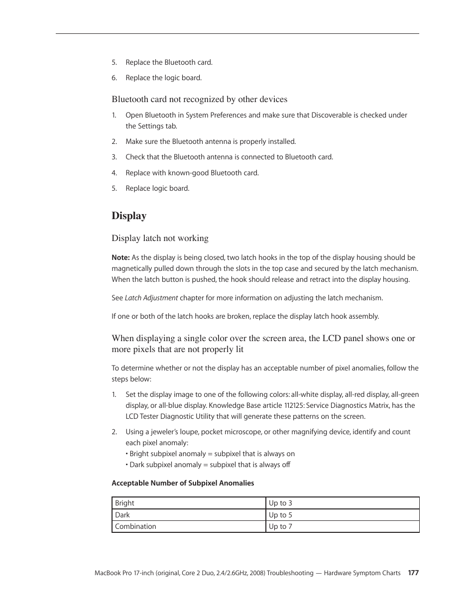 Display, Display 177 | Apple MacBook Pro 17-inch (original, Core 2 Duo, 2.4GHz, Late 2007 CTO, Early 2008, and Late 2008) User Manual | Page 177 / 204