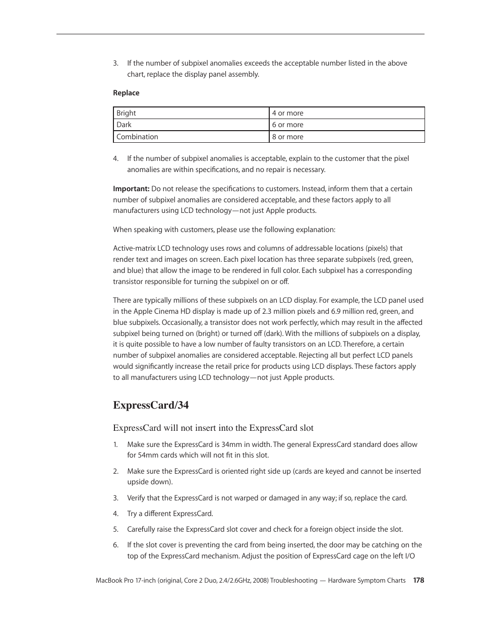 Expresscard/34, Expresscard/34 178 | Apple MacBook Pro 17-inch (original, Core 2 Duo, 2.4GHz, Late 2007 CTO, Early 2008, and Late 2008) User Manual | Page 178 / 204
