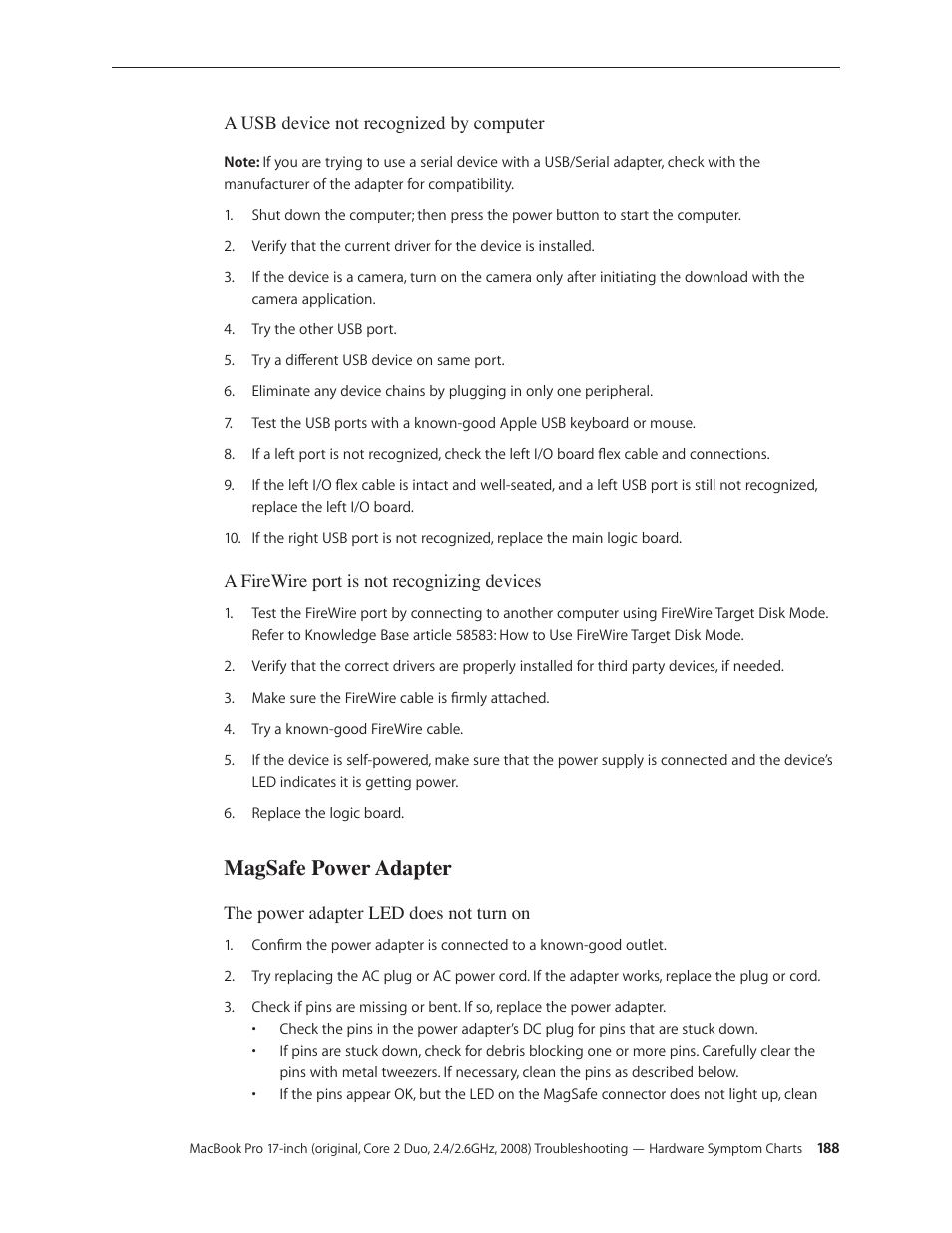 Magsafe power adapter, Magsafe power adapter 188 | Apple MacBook Pro 17-inch (original, Core 2 Duo, 2.4GHz, Late 2007 CTO, Early 2008, and Late 2008) User Manual | Page 188 / 204