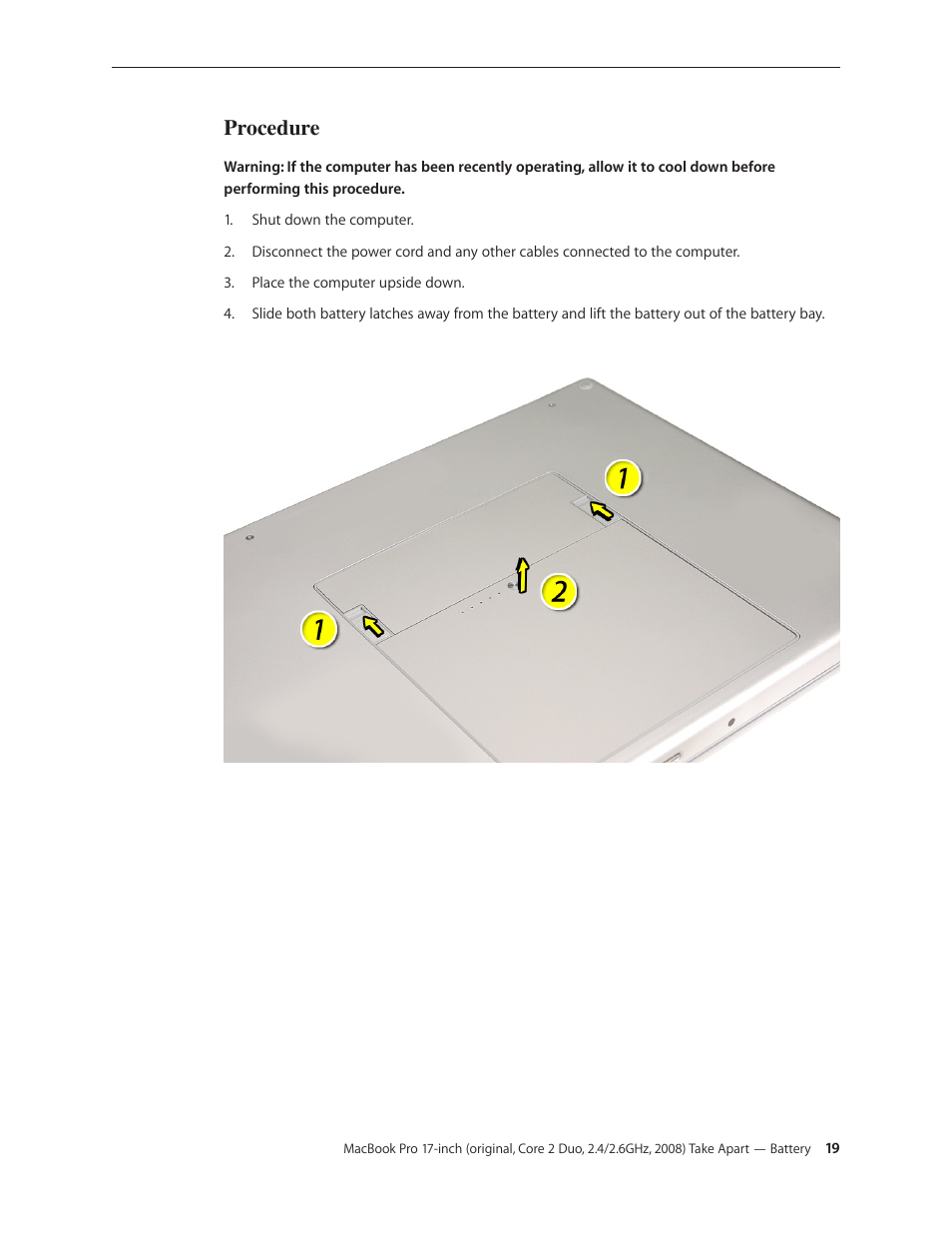 Procedure | Apple MacBook Pro 17-inch (original, Core 2 Duo, 2.4GHz, Late 2007 CTO, Early 2008, and Late 2008) User Manual | Page 19 / 204