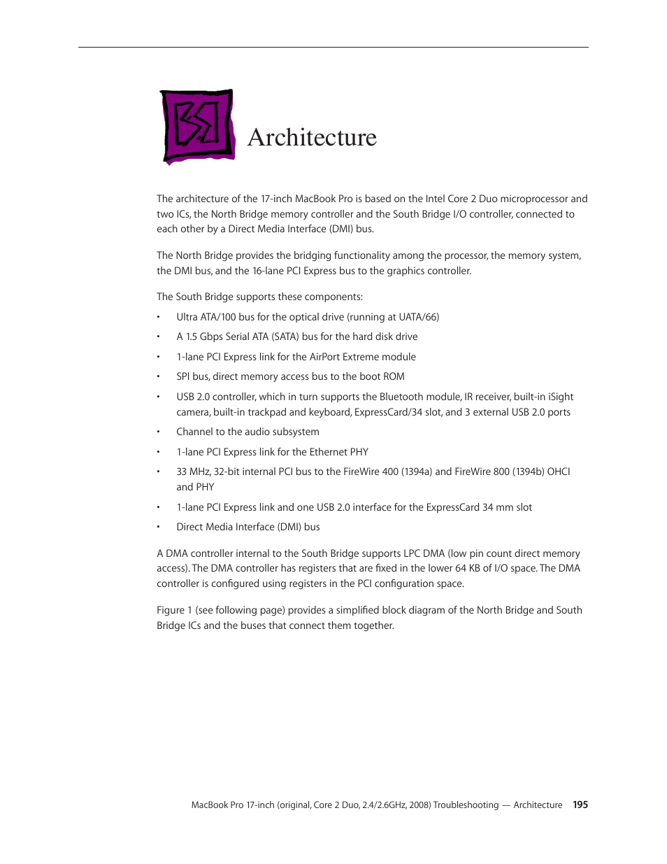 Architecture, Architecture 195 | Apple MacBook Pro 17-inch (original, Core 2 Duo, 2.4GHz, Late 2007 CTO, Early 2008, and Late 2008) User Manual | Page 195 / 204