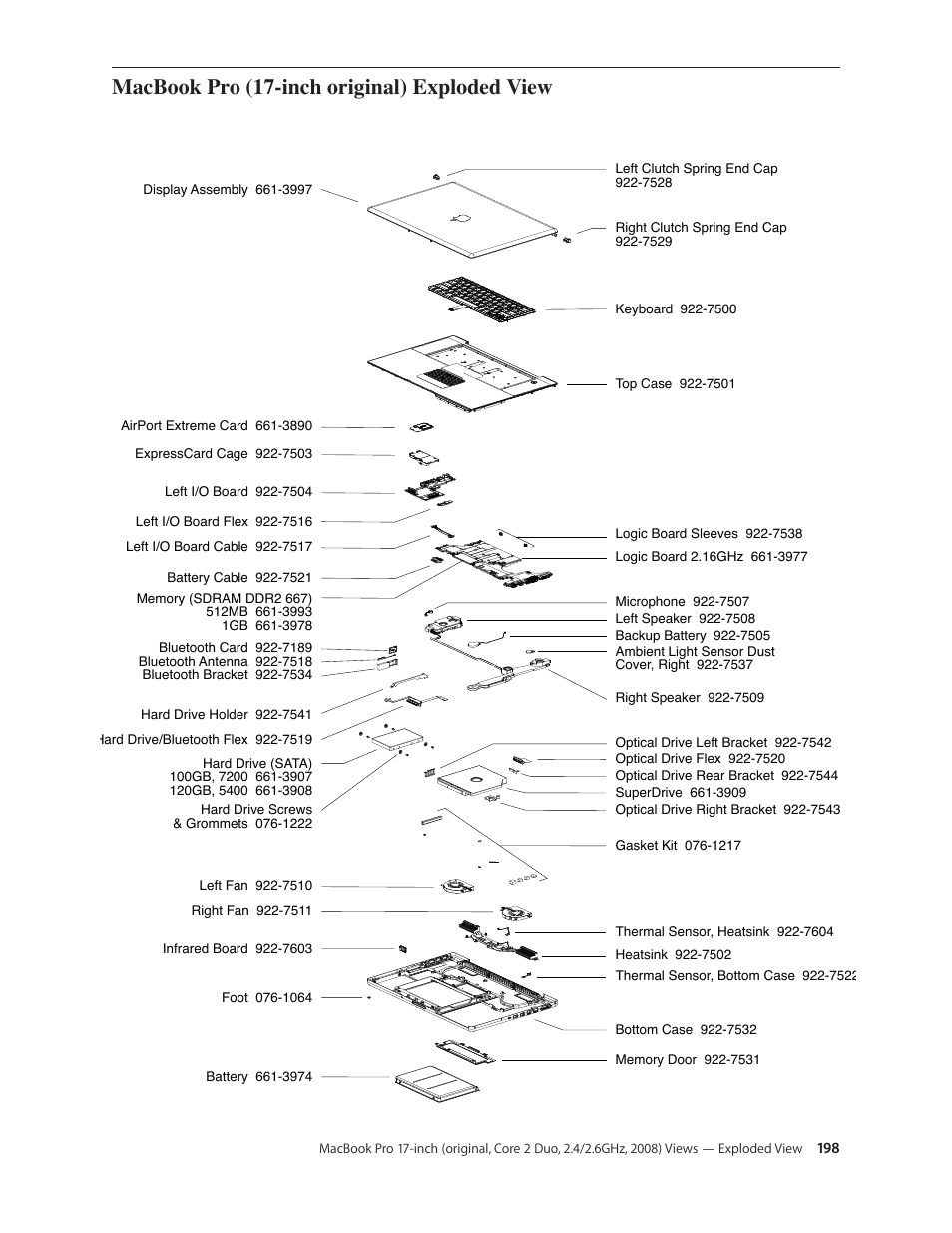 Macbook pro (17-inch original) exploded view, Macbook pro (17-inch original) exploded view 198 | Apple MacBook Pro 17-inch (original, Core 2 Duo, 2.4GHz, Late 2007 CTO, Early 2008, and Late 2008) User Manual | Page 198 / 204