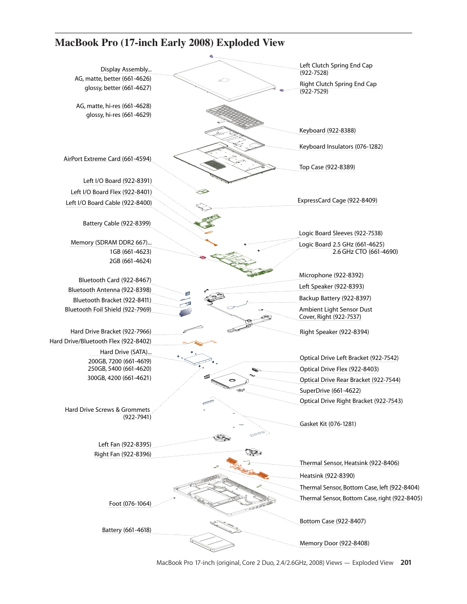 Macbook pro (17-inch early 2008) exploded view, Macbook pro (17-inch early 2008) exploded view 201 | Apple MacBook Pro 17-inch (original, Core 2 Duo, 2.4GHz, Late 2007 CTO, Early 2008, and Late 2008) User Manual | Page 201 / 204