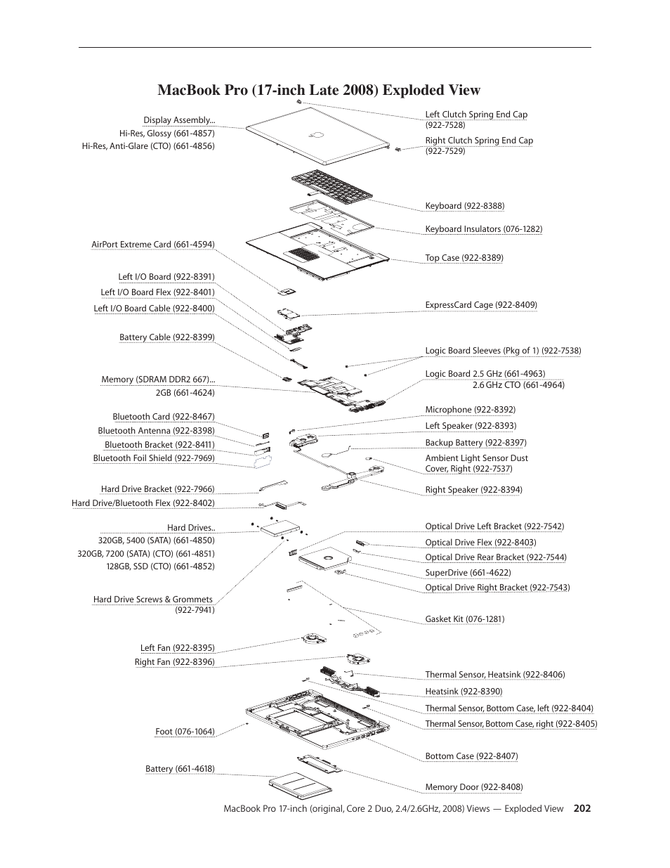 Macbook pro (17-inch late 2008) exploded view, Macbook pro (17-inch late 2008) exploded view 202 | Apple MacBook Pro 17-inch (original, Core 2 Duo, 2.4GHz, Late 2007 CTO, Early 2008, and Late 2008) User Manual | Page 202 / 204