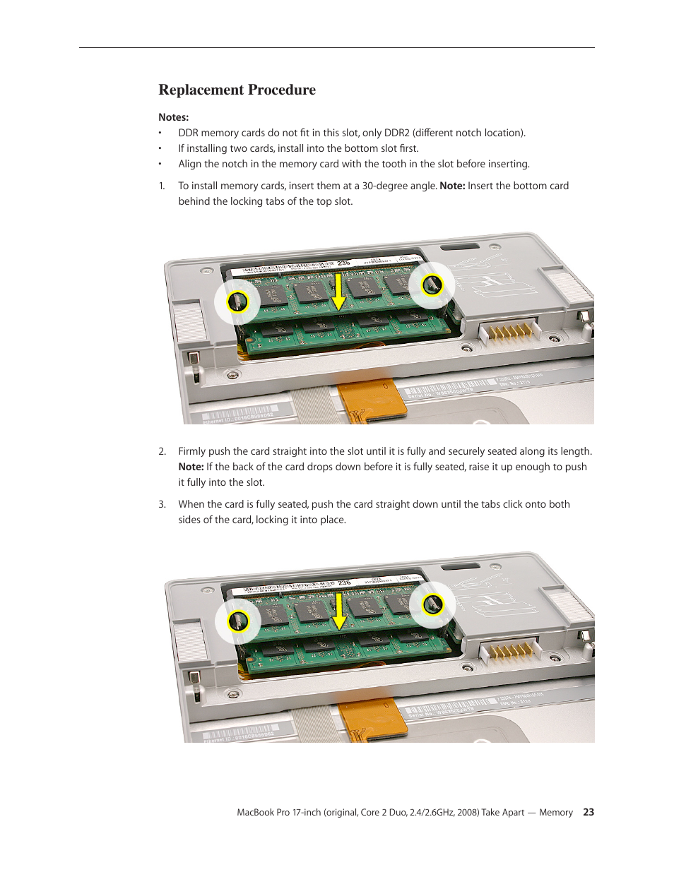 Replacement procedure, Replacement procedure 23 | Apple MacBook Pro 17-inch (original, Core 2 Duo, 2.4GHz, Late 2007 CTO, Early 2008, and Late 2008) User Manual | Page 23 / 204