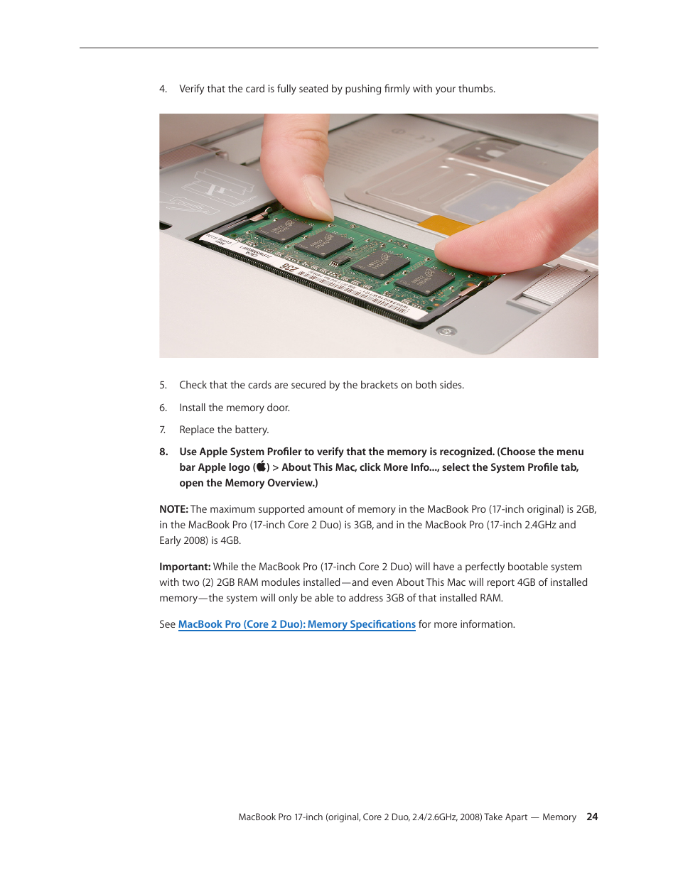 Apple MacBook Pro 17-inch (original, Core 2 Duo, 2.4GHz, Late 2007 CTO, Early 2008, and Late 2008) User Manual | Page 24 / 204