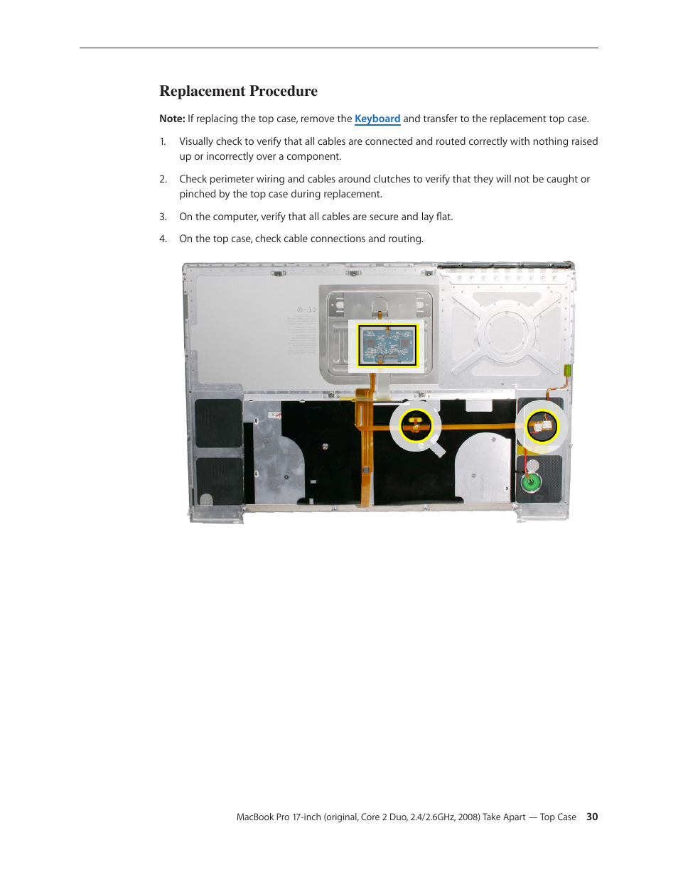 Replacement procedure, Replacement procedure 30 | Apple MacBook Pro 17-inch (original, Core 2 Duo, 2.4GHz, Late 2007 CTO, Early 2008, and Late 2008) User Manual | Page 30 / 204