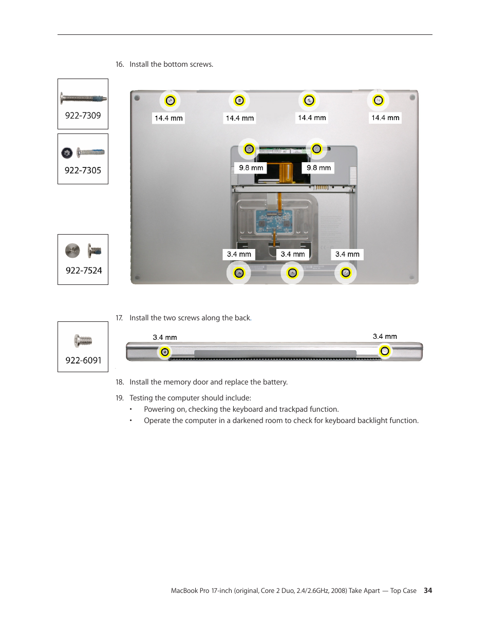 Apple MacBook Pro 17-inch (original, Core 2 Duo, 2.4GHz, Late 2007 CTO, Early 2008, and Late 2008) User Manual | Page 34 / 204