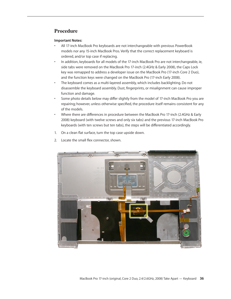 Procedure | Apple MacBook Pro 17-inch (original, Core 2 Duo, 2.4GHz, Late 2007 CTO, Early 2008, and Late 2008) User Manual | Page 36 / 204