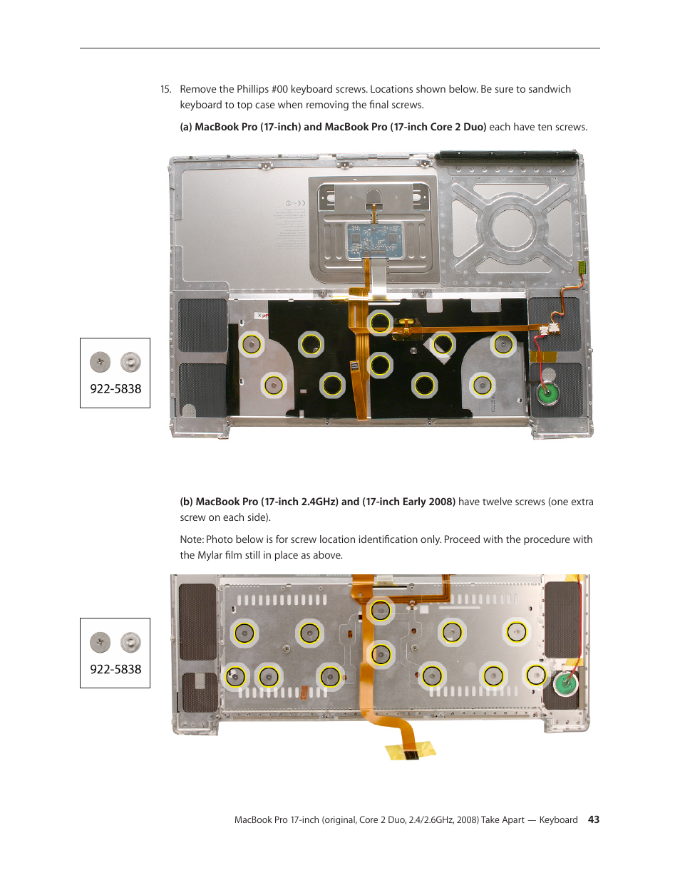 Apple MacBook Pro 17-inch (original, Core 2 Duo, 2.4GHz, Late 2007 CTO, Early 2008, and Late 2008) User Manual | Page 43 / 204