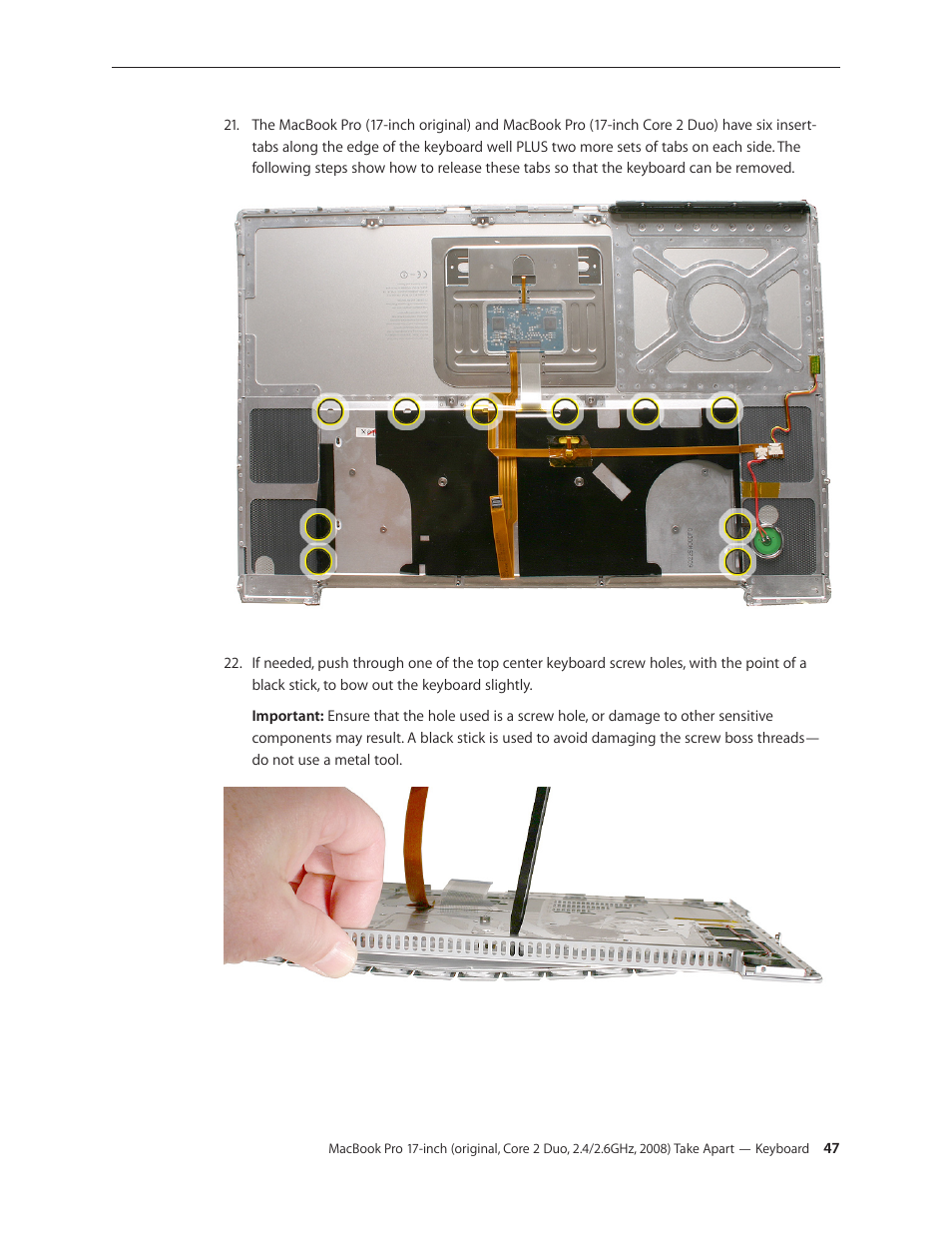 Apple MacBook Pro 17-inch (original, Core 2 Duo, 2.4GHz, Late 2007 CTO, Early 2008, and Late 2008) User Manual | Page 47 / 204