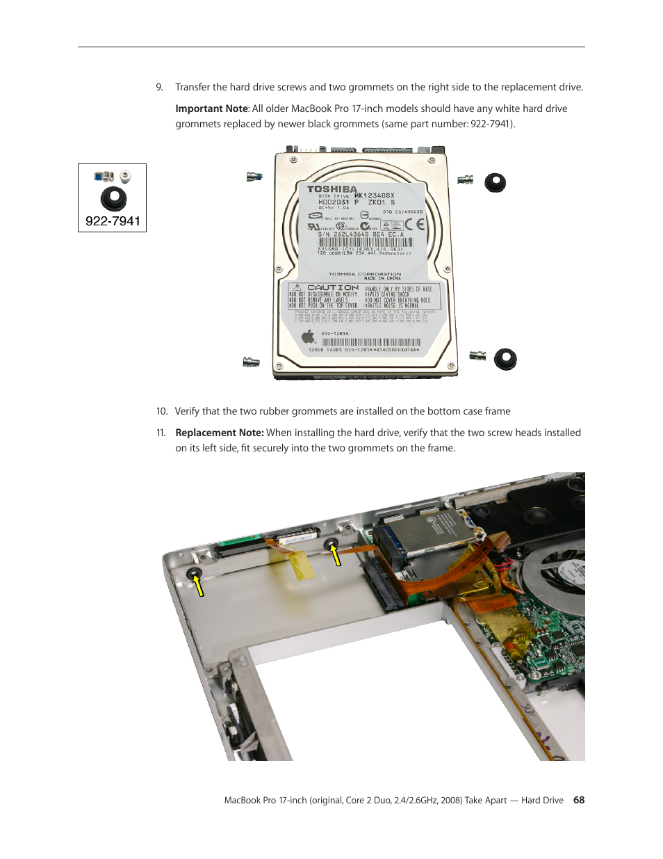 Apple MacBook Pro 17-inch (original, Core 2 Duo, 2.4GHz, Late 2007 CTO, Early 2008, and Late 2008) User Manual | Page 68 / 204
