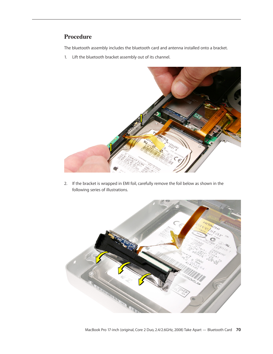 Procedure | Apple MacBook Pro 17-inch (original, Core 2 Duo, 2.4GHz, Late 2007 CTO, Early 2008, and Late 2008) User Manual | Page 70 / 204