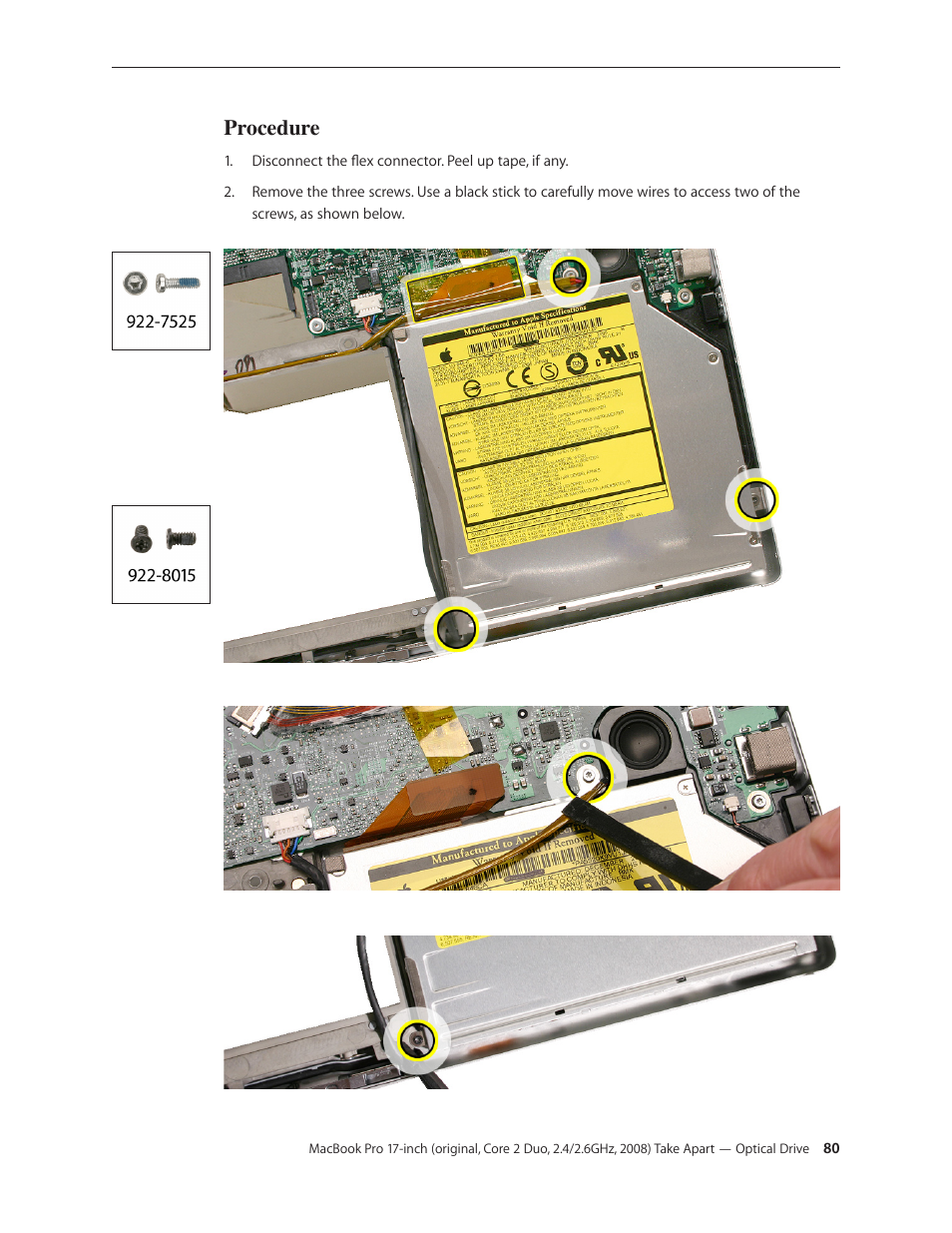 Procedure | Apple MacBook Pro 17-inch (original, Core 2 Duo, 2.4GHz, Late 2007 CTO, Early 2008, and Late 2008) User Manual | Page 80 / 204