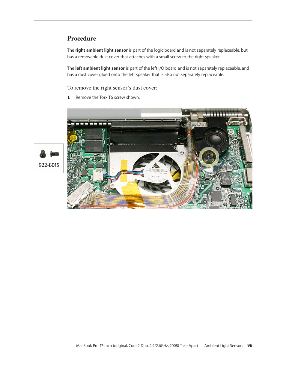 Procedure | Apple MacBook Pro 17-inch (original, Core 2 Duo, 2.4GHz, Late 2007 CTO, Early 2008, and Late 2008) User Manual | Page 96 / 204