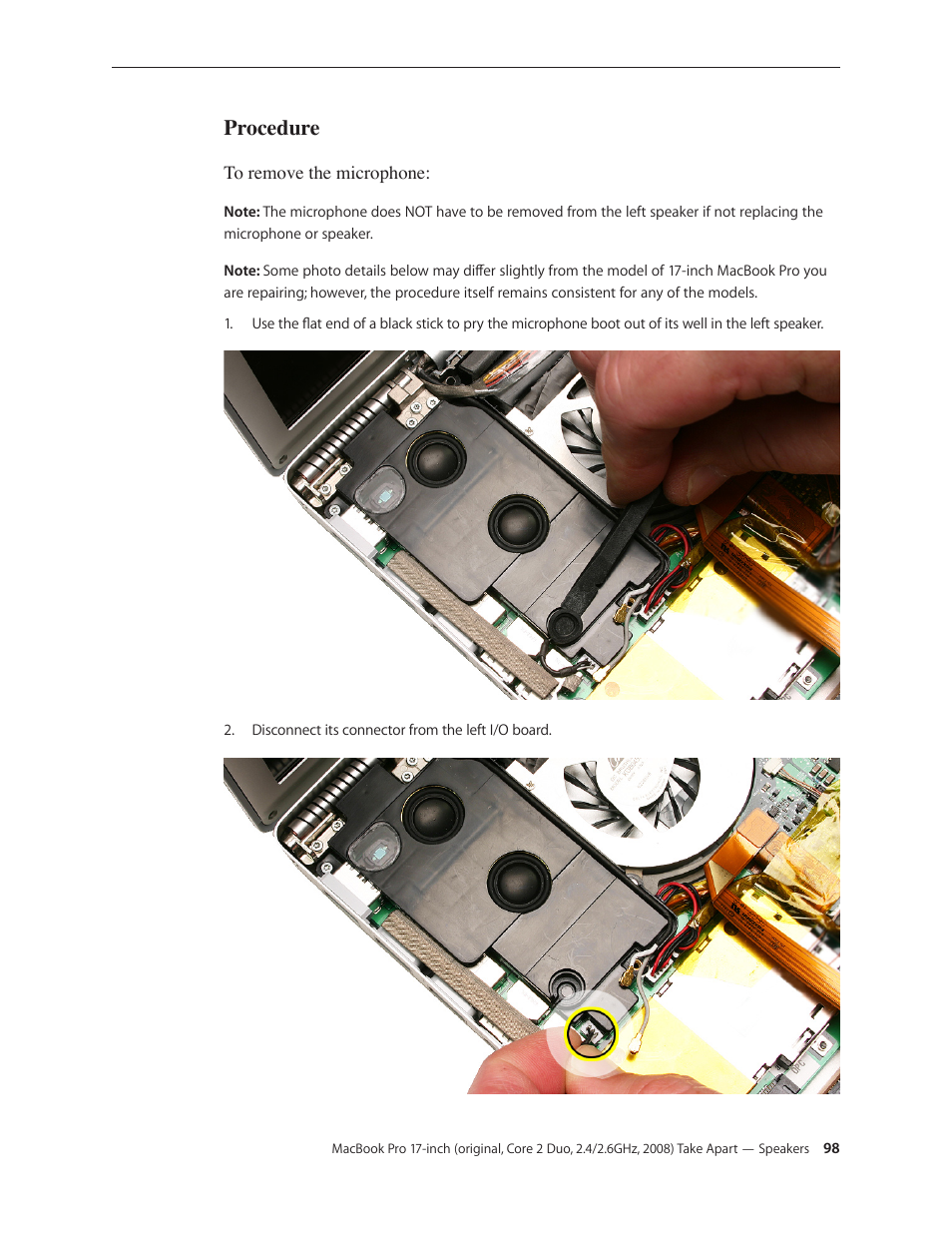 Procedure | Apple MacBook Pro 17-inch (original, Core 2 Duo, 2.4GHz, Late 2007 CTO, Early 2008, and Late 2008) User Manual | Page 98 / 204