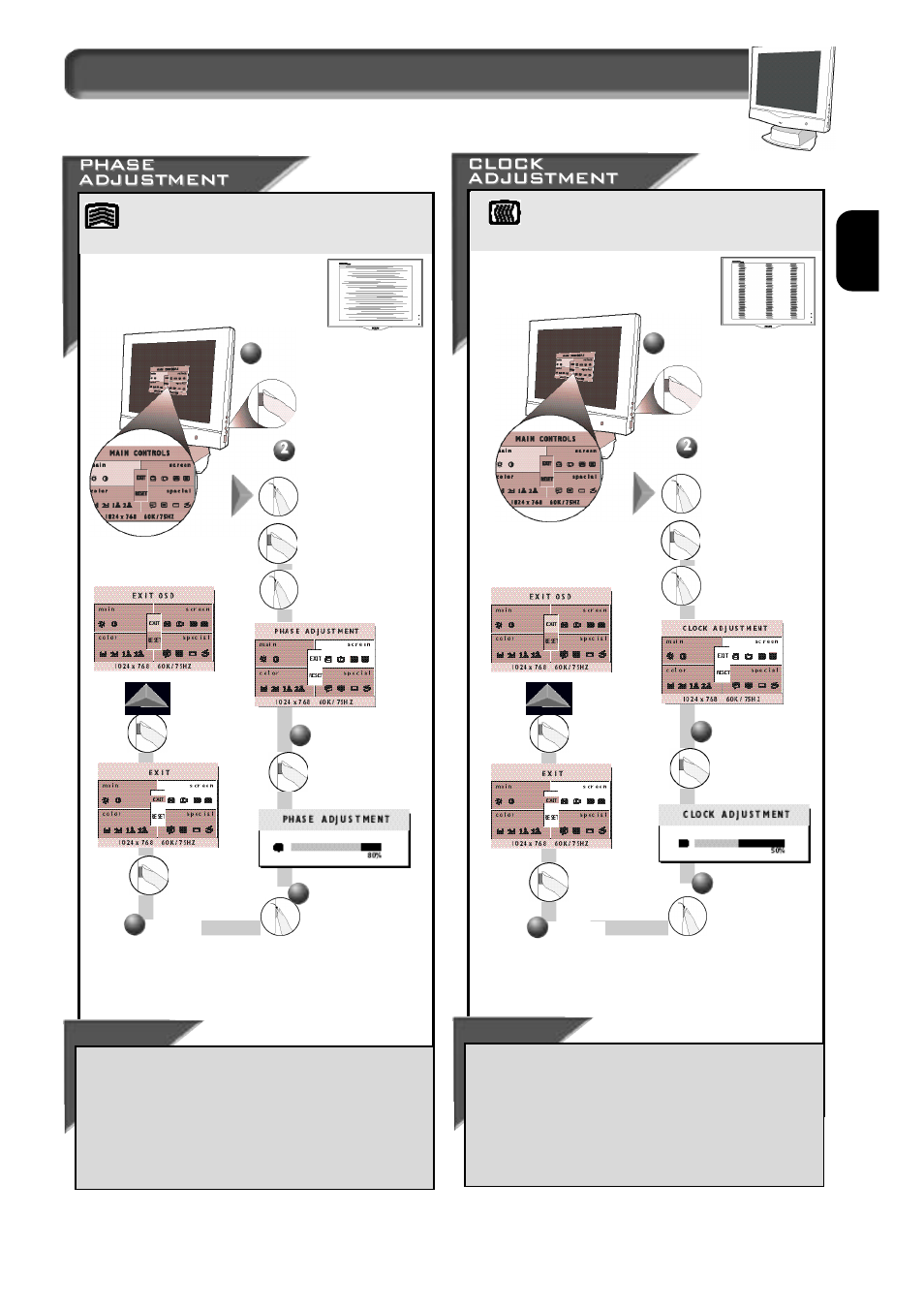 E n how to use the on screen display (osd), Screen position & quality window | Philips 150B User Manual | Page 13 / 22