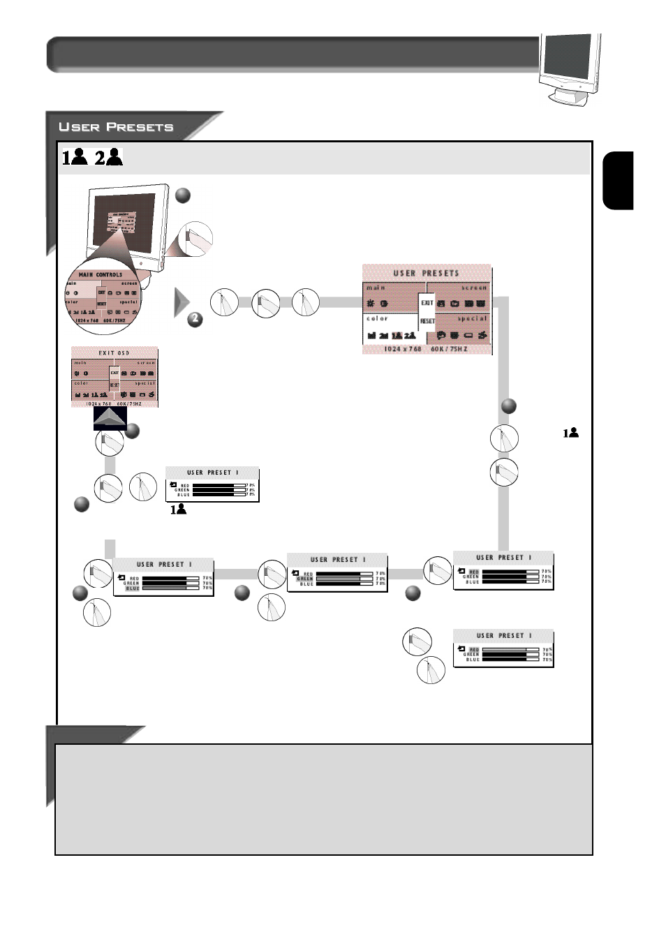 E n how to use the on screen display (osd), Color temperature window | Philips 150B User Manual | Page 15 / 22