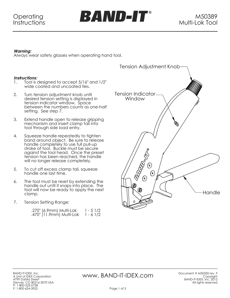 BAND-IT M50389 Multi Lok Tool User Manual | 5 pages