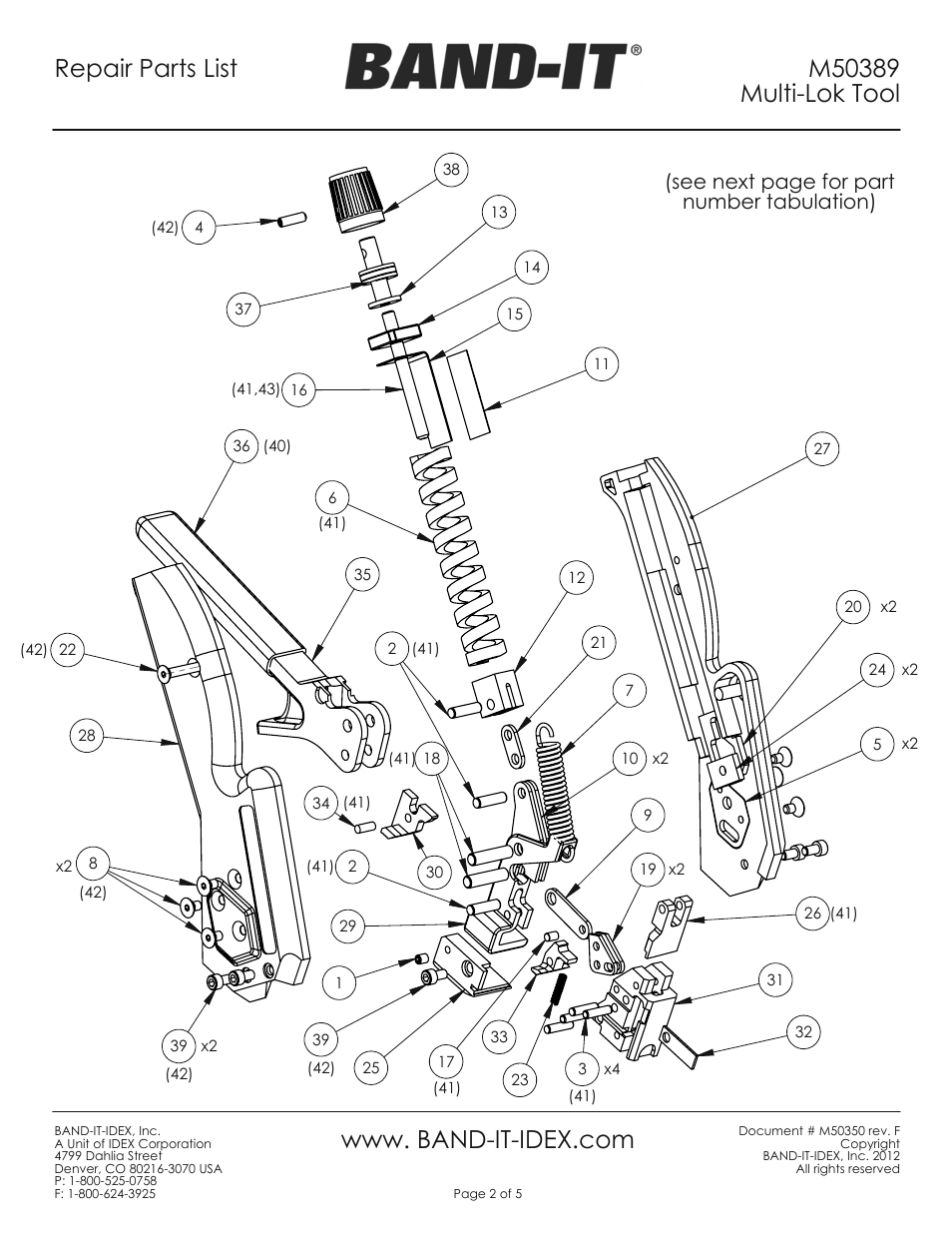 Sheet3, Drawing view1, Repair parts list | See next page for part number tabulation) | BAND-IT M50389 Multi Lok Tool User Manual | Page 2 / 5