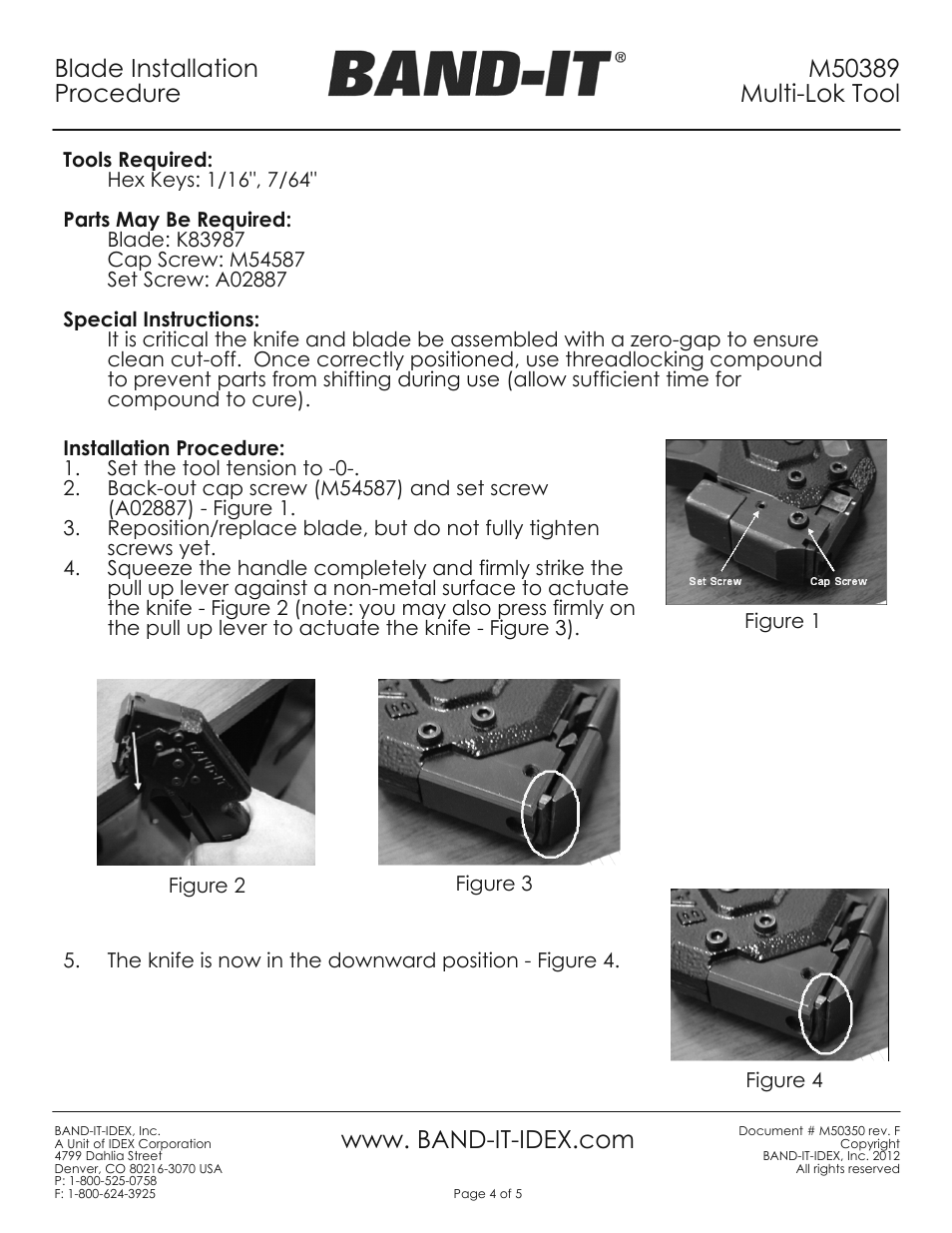 Sheet5, Blade installation procedure | BAND-IT M50389 Multi Lok Tool User Manual | Page 4 / 5