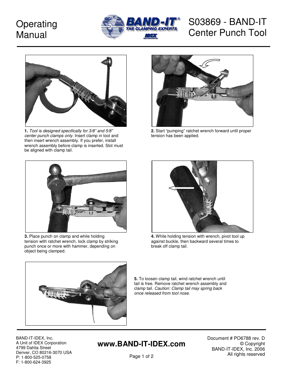 BAND-IT S03869 Center Punch Tool User Manual | 2 pages