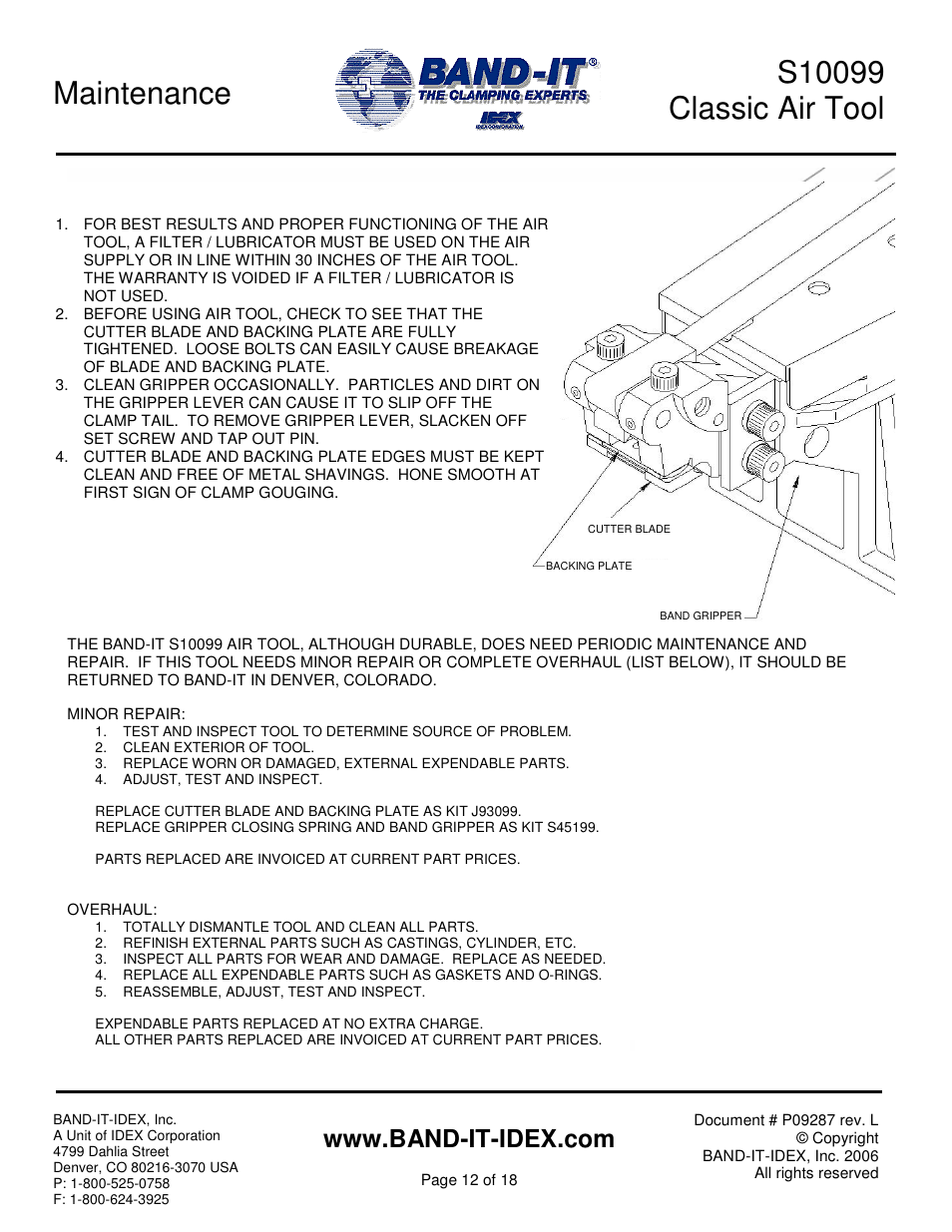 Maintenance | BAND-IT S100 Classic Air Tool User Manual | Page 12 / 18