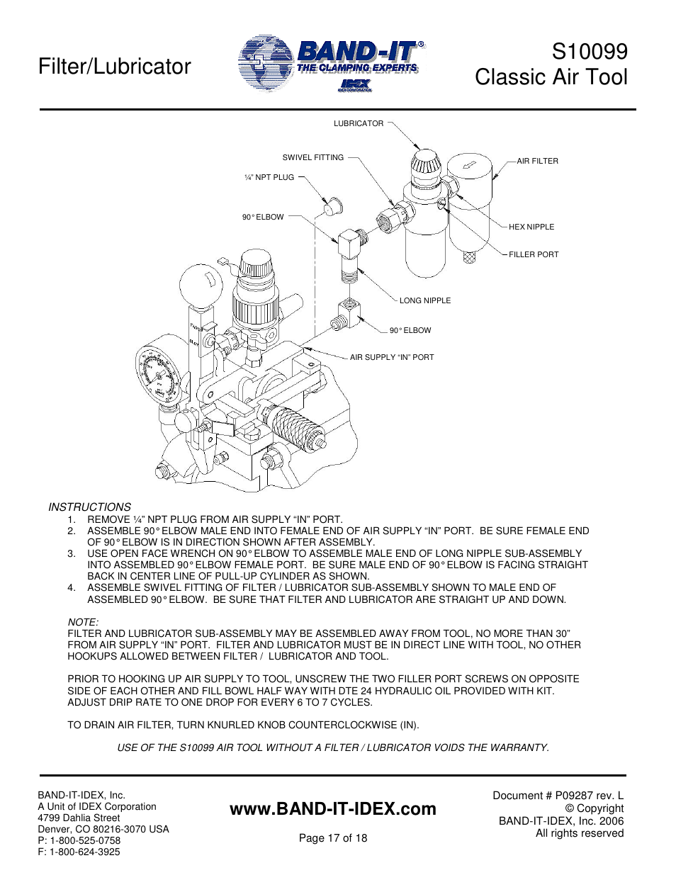 Filter/lubricator | BAND-IT S100 Classic Air Tool User Manual | Page 17 / 18