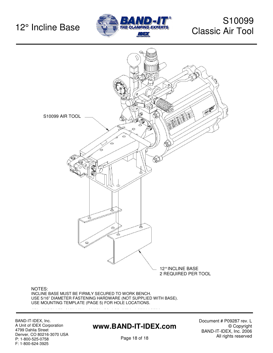 12° incline base | BAND-IT S100 Classic Air Tool User Manual | Page 18 / 18