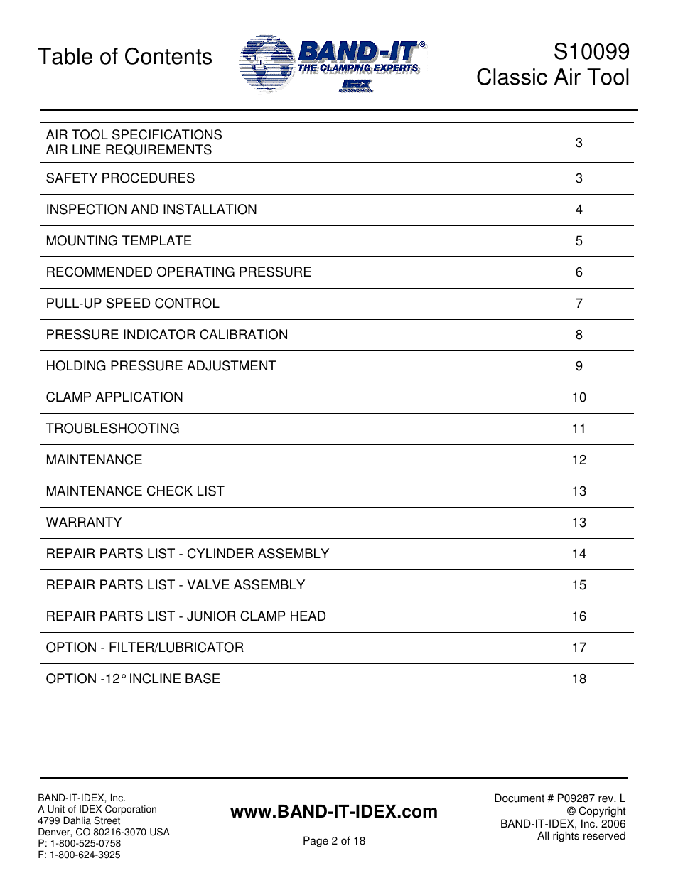 BAND-IT S100 Classic Air Tool User Manual | Page 2 / 18