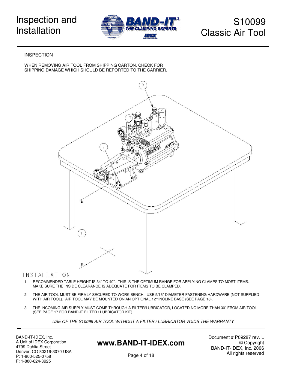 Inspection and installation | BAND-IT S100 Classic Air Tool User Manual | Page 4 / 18