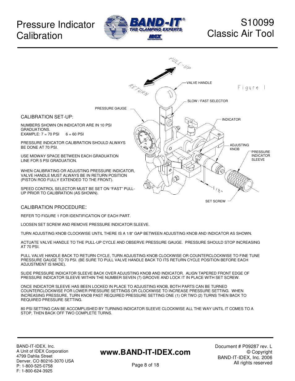 Pressure indicator calibration | BAND-IT S100 Classic Air Tool User Manual | Page 8 / 18