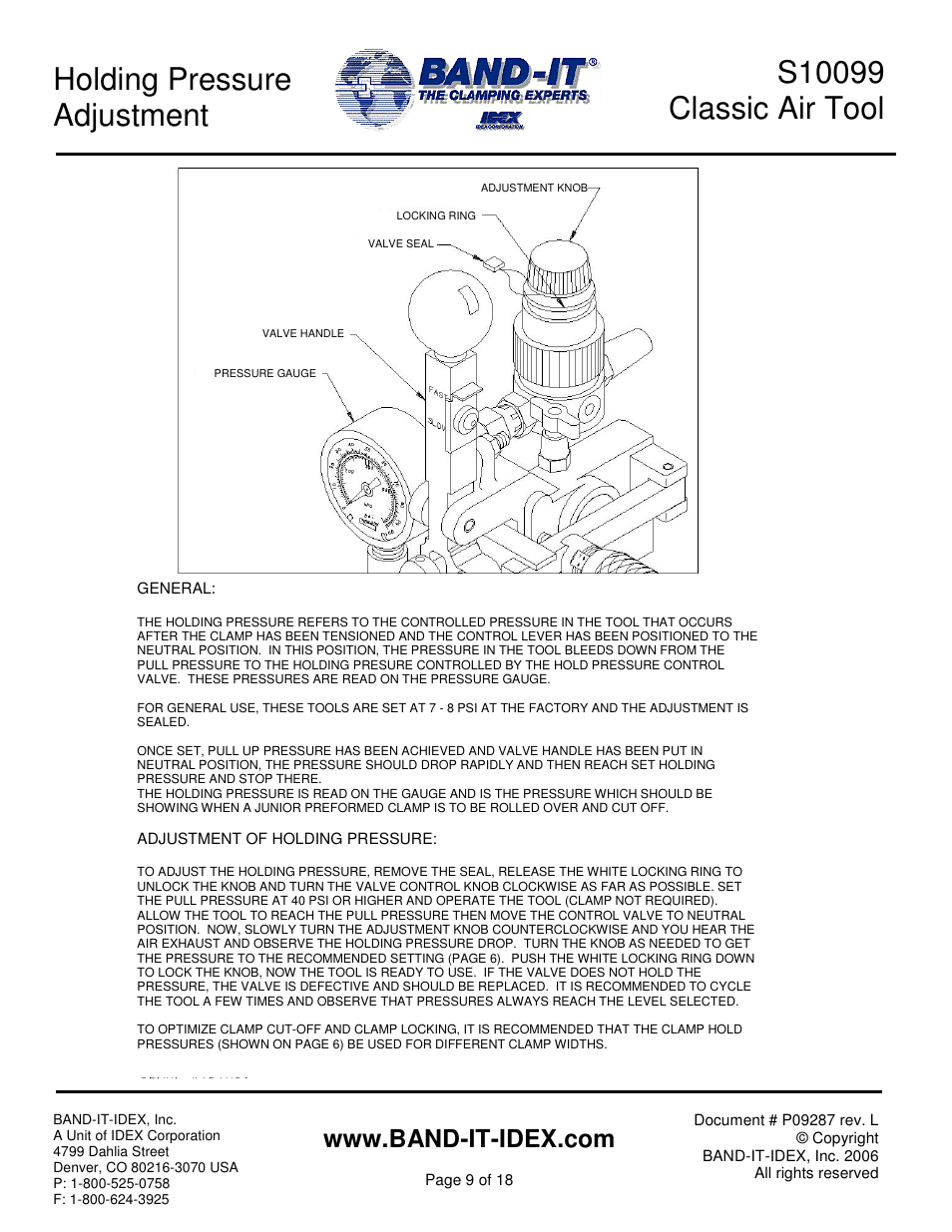 Holding pressure adjustment | BAND-IT S100 Classic Air Tool User Manual | Page 9 / 18