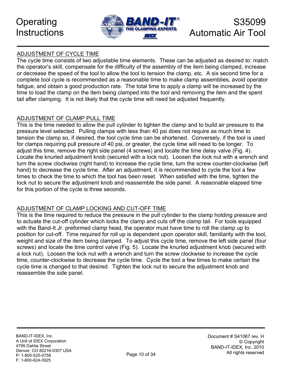 Operating instructions | BAND-IT S35099 Automatic Air Tool User Manual | Page 10 / 34