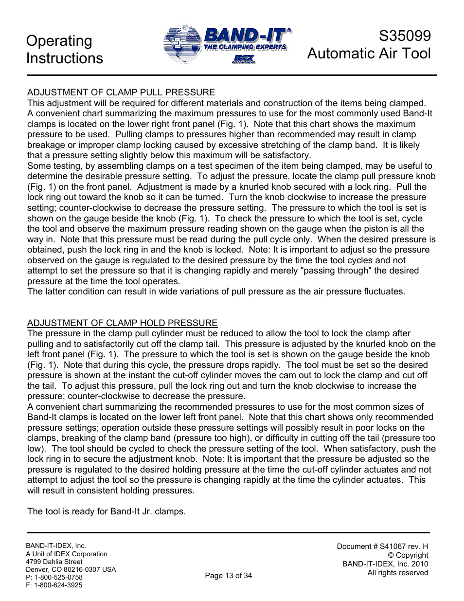 Operating instructions | BAND-IT S35099 Automatic Air Tool User Manual | Page 13 / 34