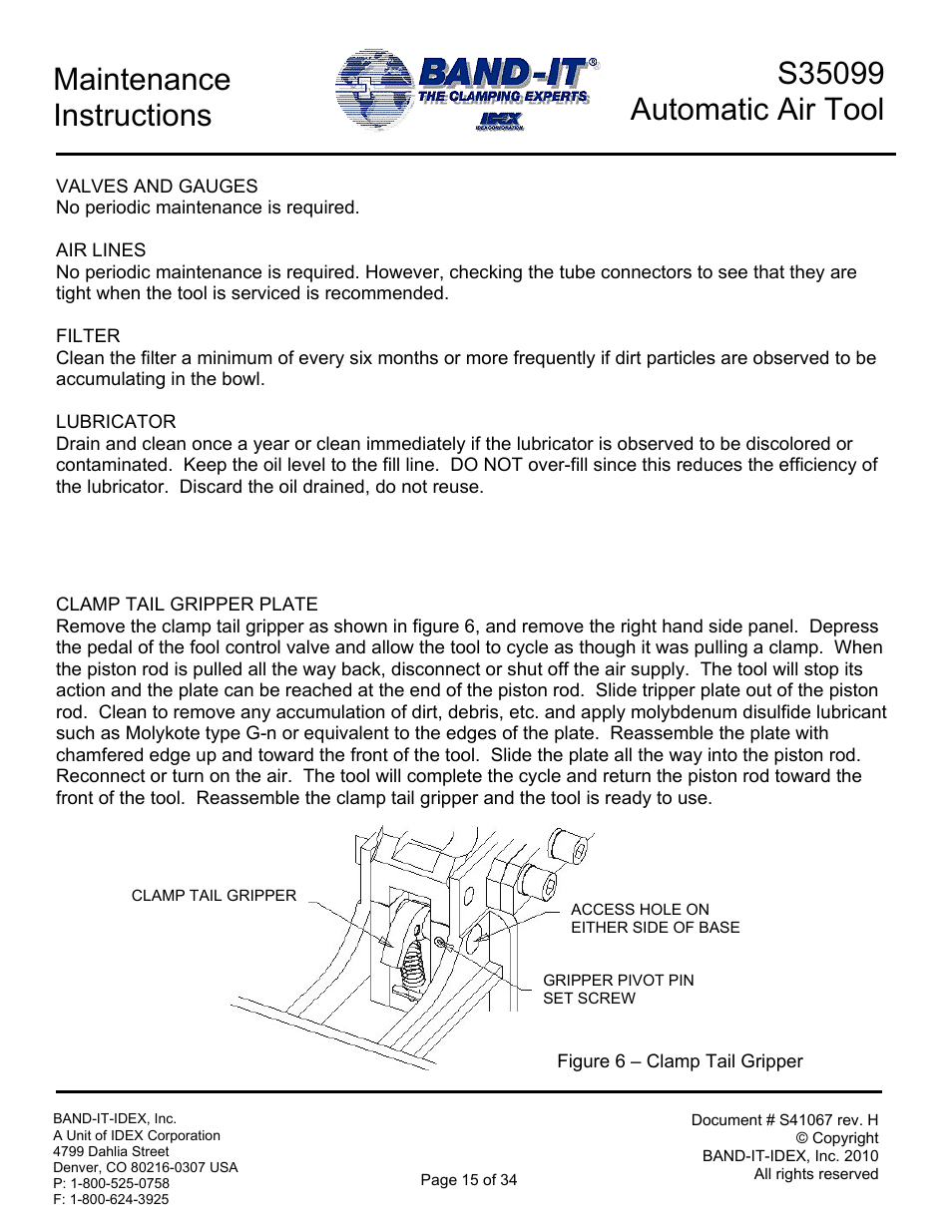 Maintenance instructions | BAND-IT S35099 Automatic Air Tool User Manual | Page 15 / 34