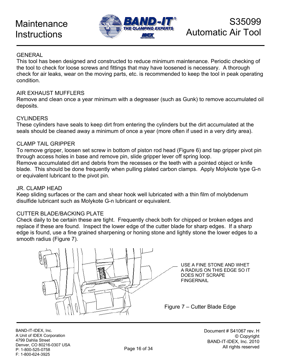 Maintenance instructions | BAND-IT S35099 Automatic Air Tool User Manual | Page 16 / 34