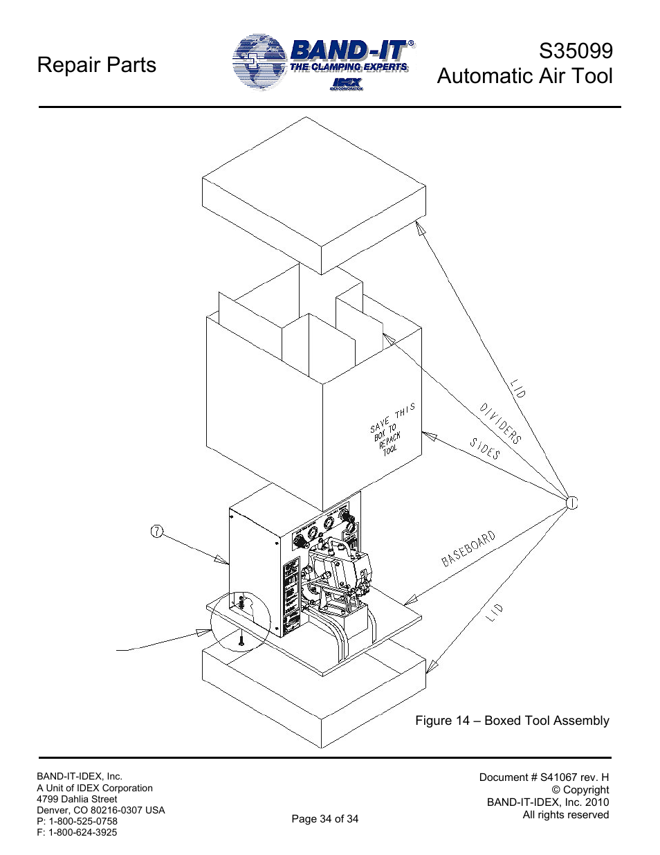 Repair parts | BAND-IT S35099 Automatic Air Tool User Manual | Page 34 / 34