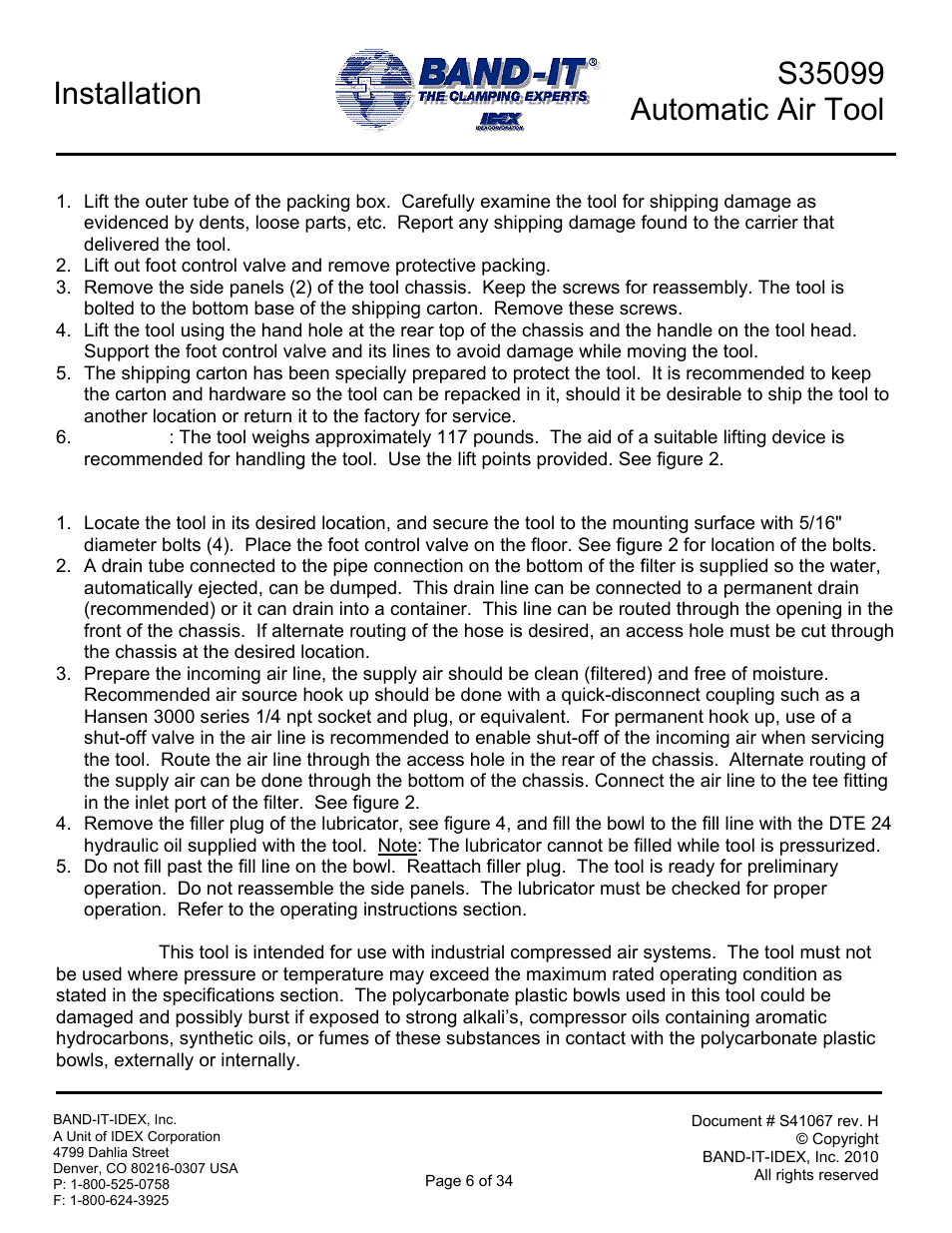 BAND-IT S35099 Automatic Air Tool User Manual | Page 6 / 34