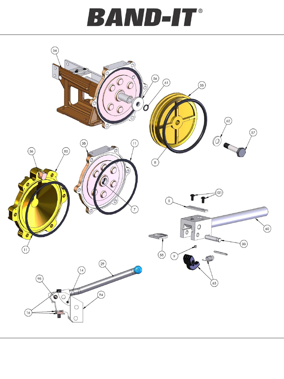 Replacement service parts identification | BAND-IT S75099 Pneumatic Junior Clamp Application Tool User Manual | Page 16 / 21