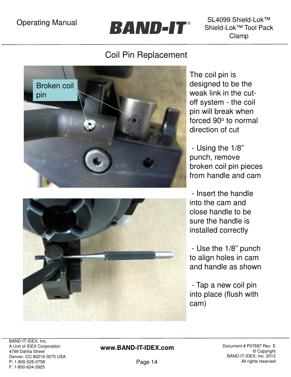 Coil pin replacement | BAND-IT Shield-Lok Clamp User Manual | Page 14 / 15