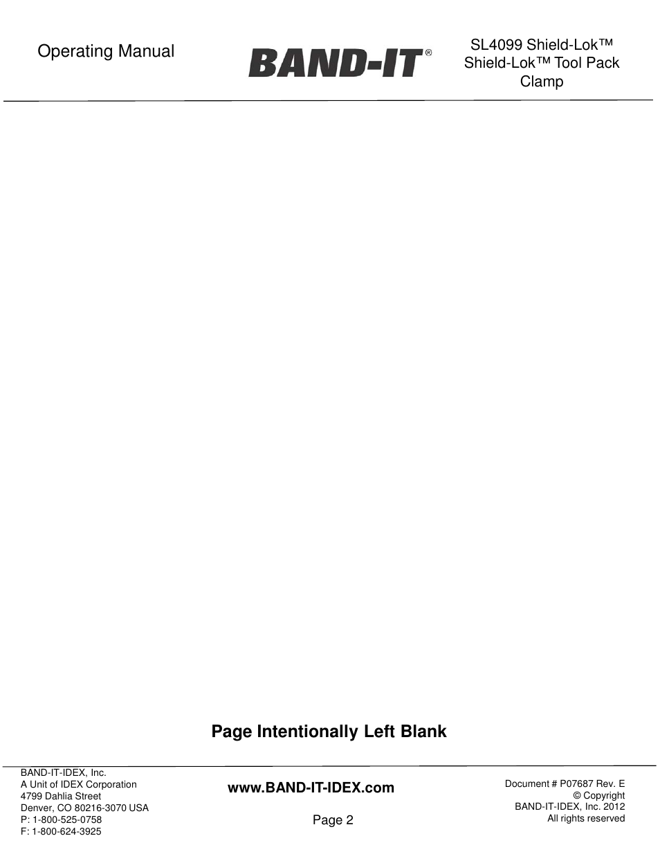 Operating manual page intentionally left blank | BAND-IT Shield-Lok Clamp User Manual | Page 2 / 15