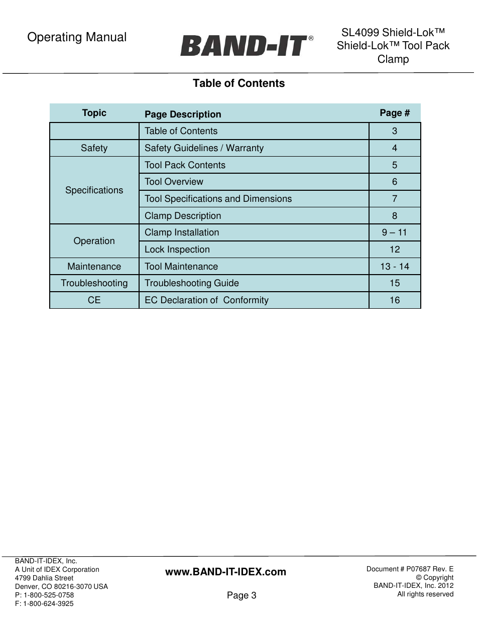 Operating manual | BAND-IT Shield-Lok Clamp User Manual | Page 3 / 15