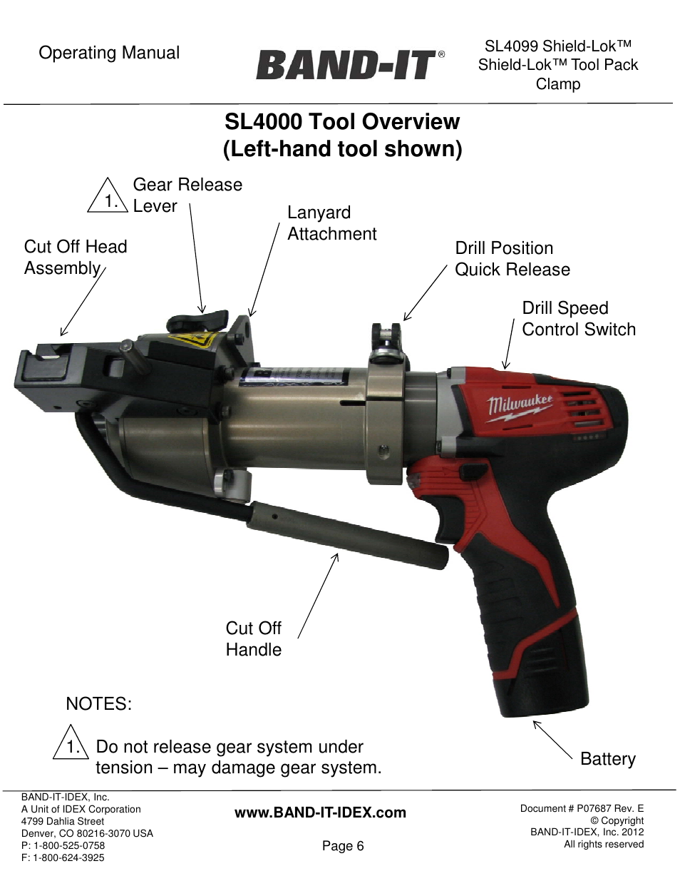 Sl4000 tool overview (left-hand tool shown) | BAND-IT Shield-Lok Clamp User Manual | Page 6 / 15