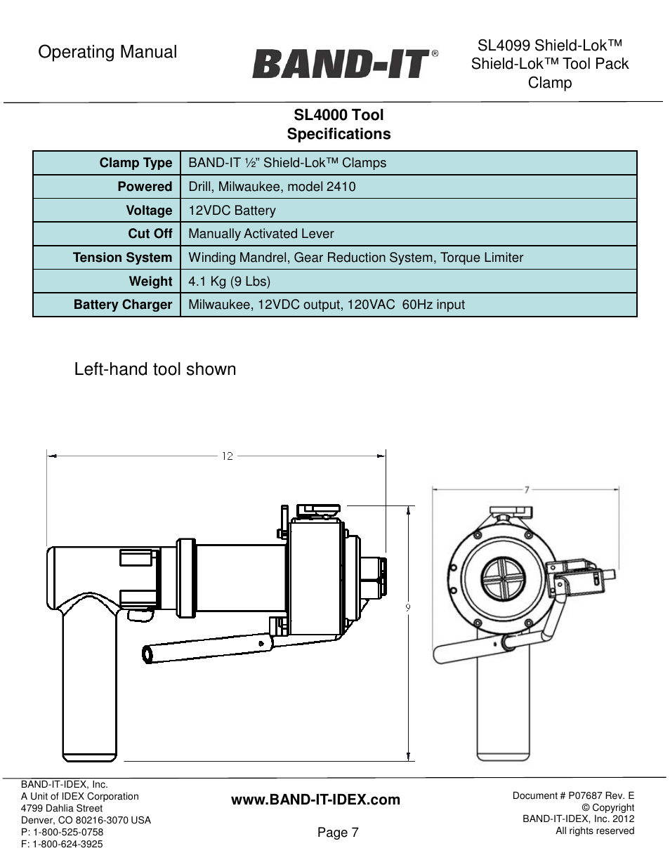 Operating manual, Left-hand tool shown | BAND-IT Shield-Lok Clamp User Manual | Page 7 / 15