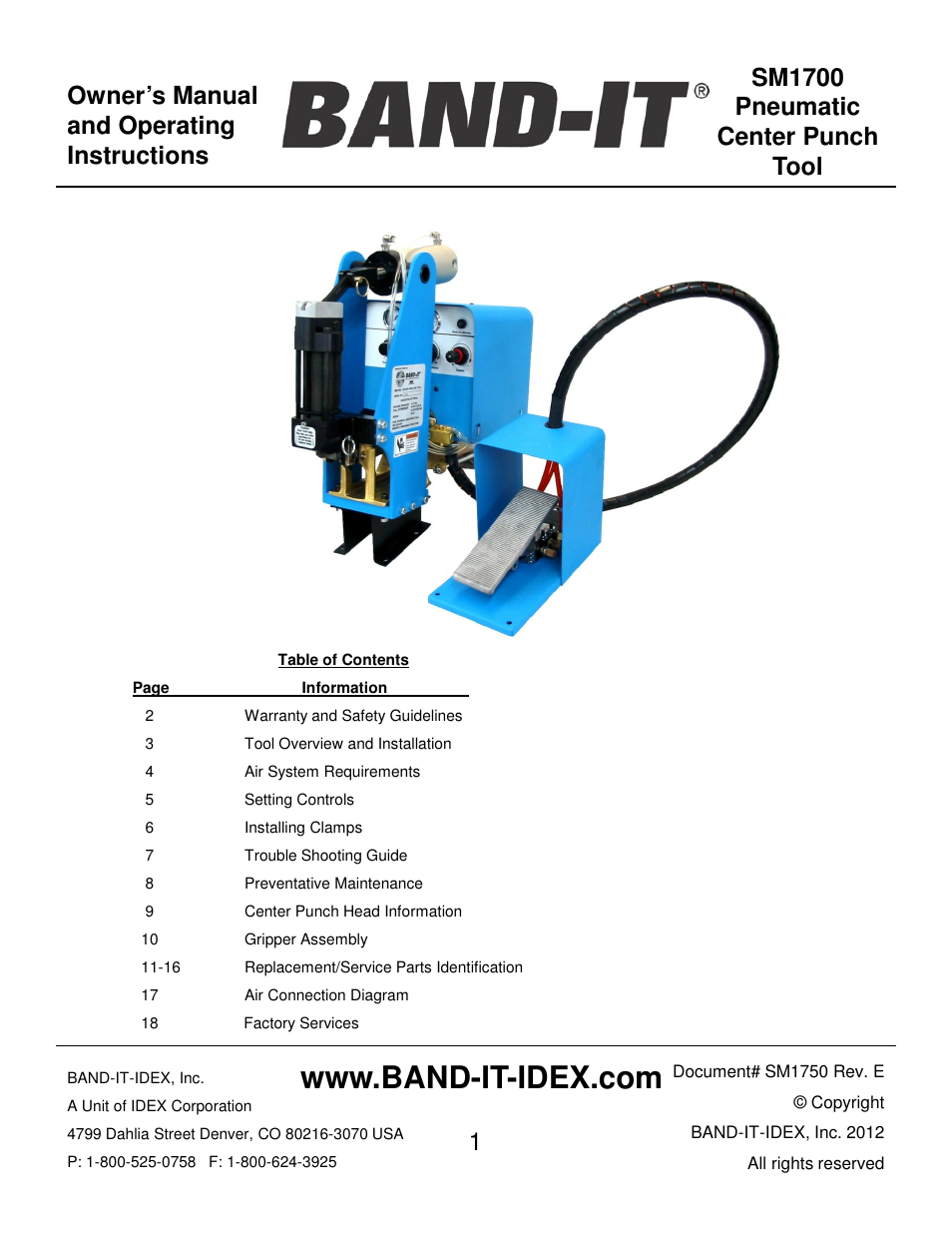 BAND-IT SM1700 Pneumatic Center Punch Tool User Manual | 18 pages