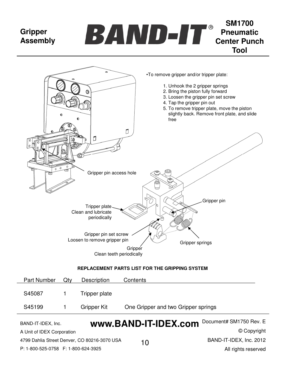 BAND-IT SM1700 Pneumatic Center Punch Tool User Manual | Page 10 / 18