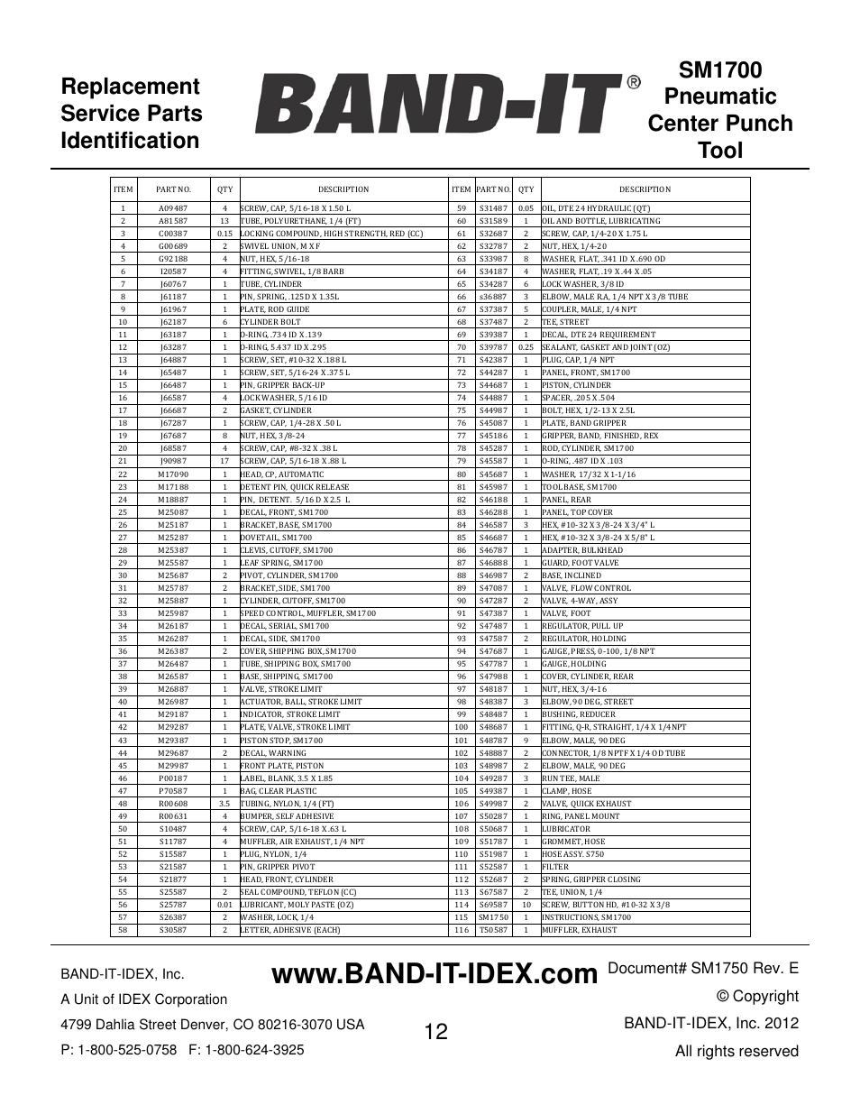 BAND-IT SM1700 Pneumatic Center Punch Tool User Manual | Page 12 / 18