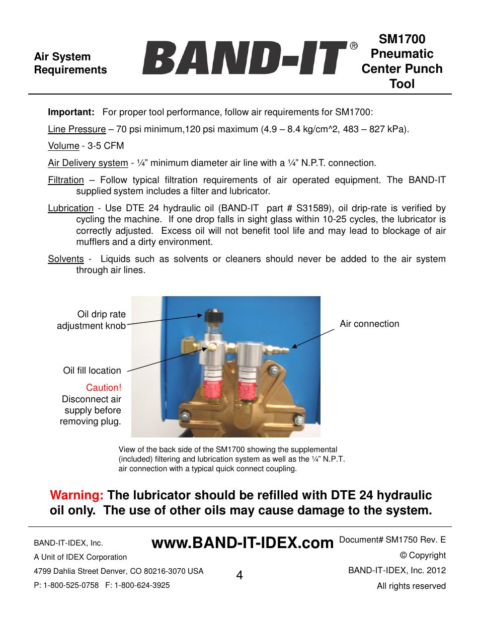 BAND-IT SM1700 Pneumatic Center Punch Tool User Manual | Page 4 / 18